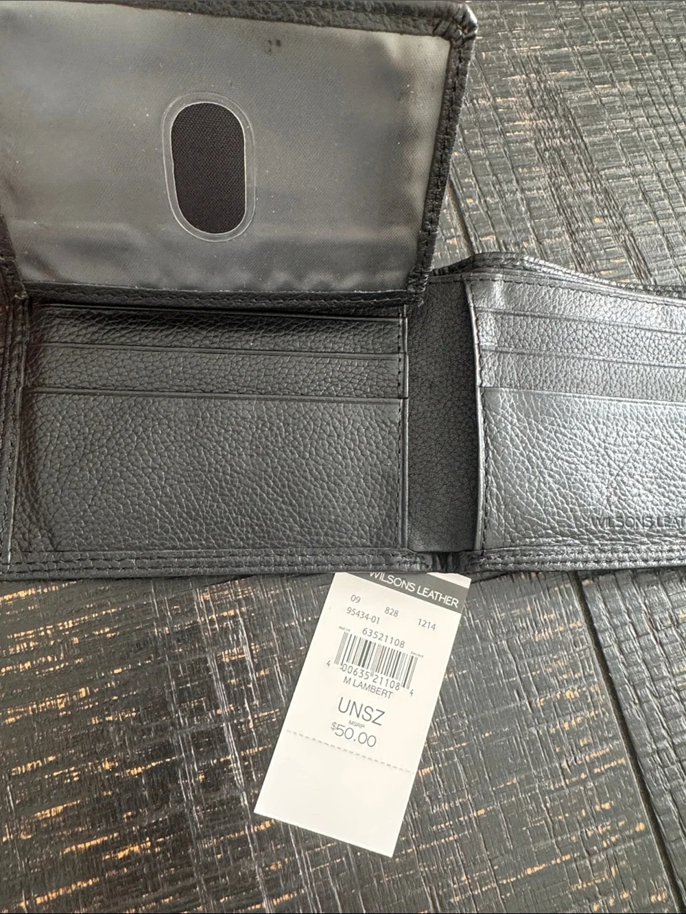 Wilsons Leather Black Genuine Leather Bi-Fold Wallet with Tag